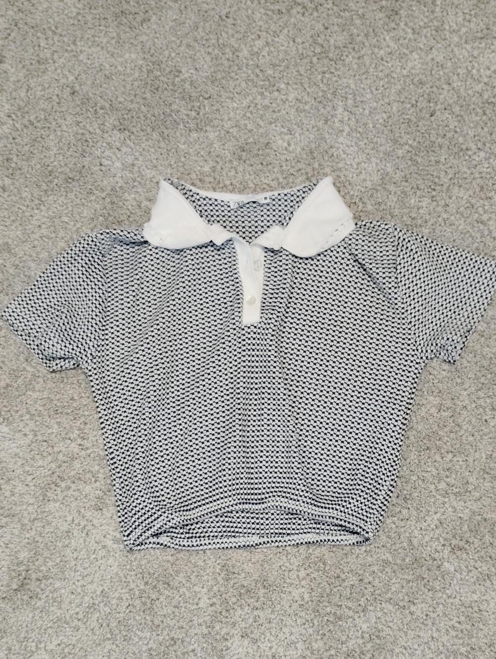 Zara Navy Patterned Polo with White Collar